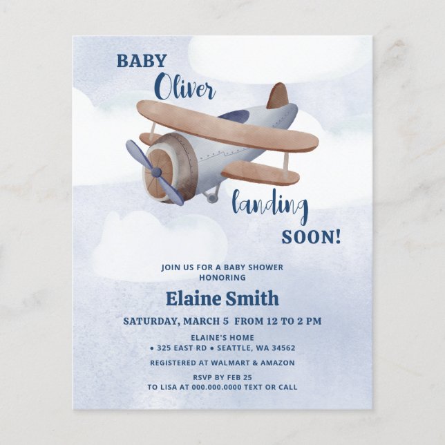Lámina Aterrizar pronto el avión de Blue Boy Baby Shower (Anverso)