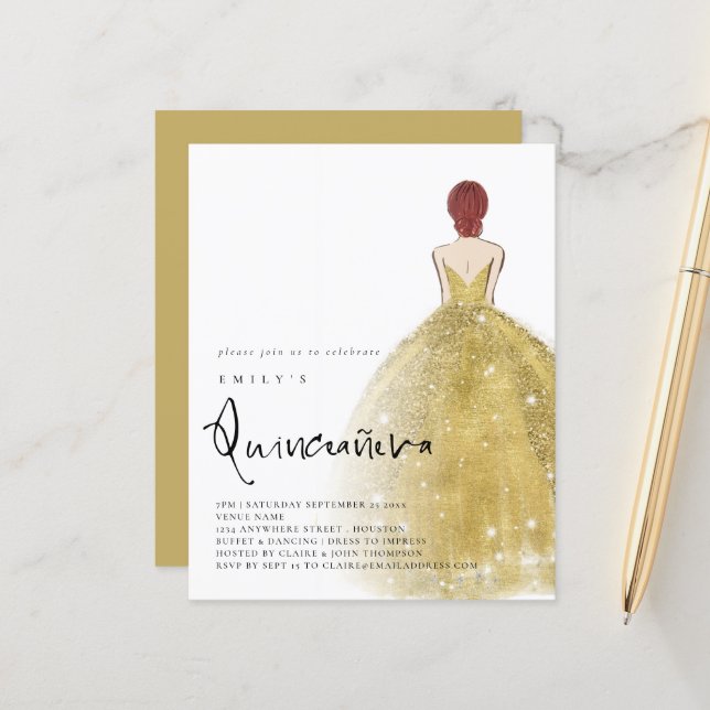 Lámina Auburn Hair QR Quinceañera, Chica de Oro Presupues (Anverso/Reverso In Situ)