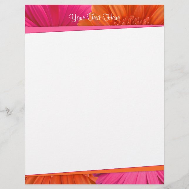 Lámina Audaz Naranja Rosa Gerbera Daisy Letterhead (Anverso)
