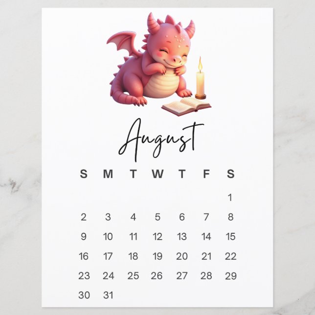 Lámina August Baby Dragon Storybook Fantasy Calendar  (Anverso)
