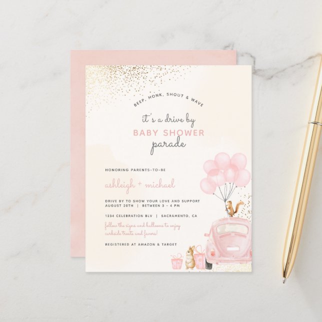 Lámina Auto Rubor Pink Balloon Drive De Baby Shower (Anverso/Reverso In Situ)
