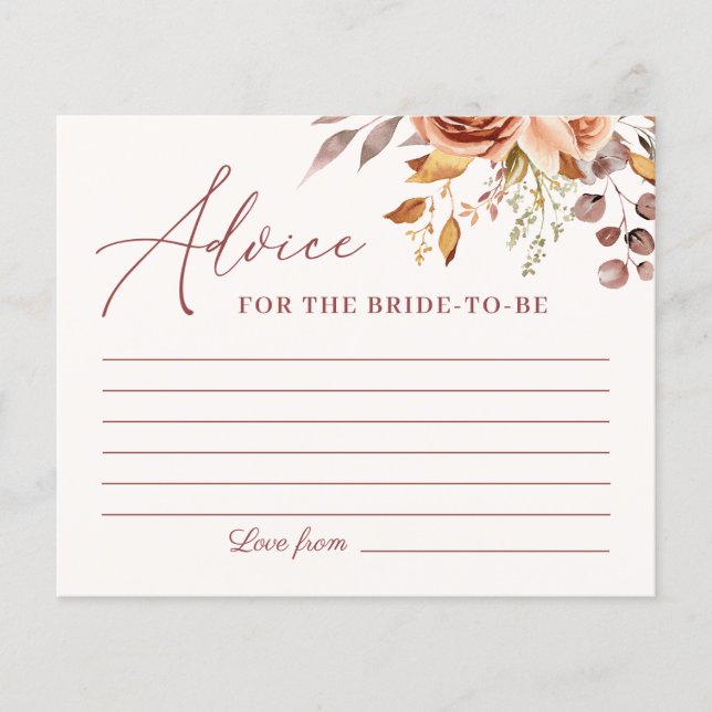 Lámina Autumn Boho Flower Bridal Shower Advisory Card (Anverso)