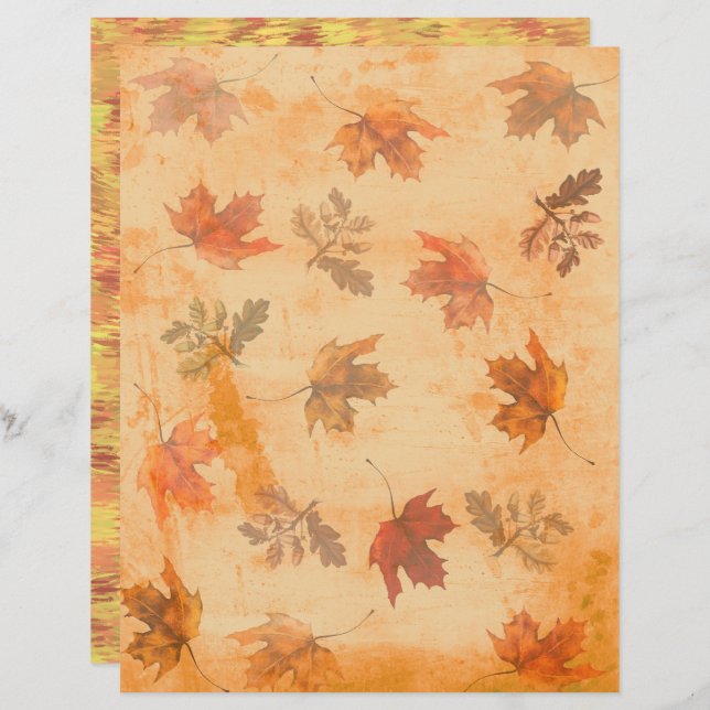 Lámina Autumn Leaves on Grunge Background Scrapbook Paper (Anverso / Reverso)