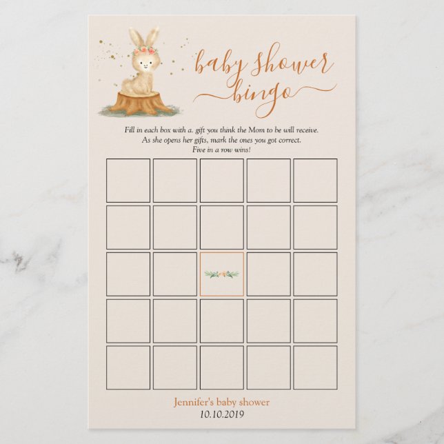 Lámina Autumn rabbit Baby Shower Harvest Bingo Game (Anverso)
