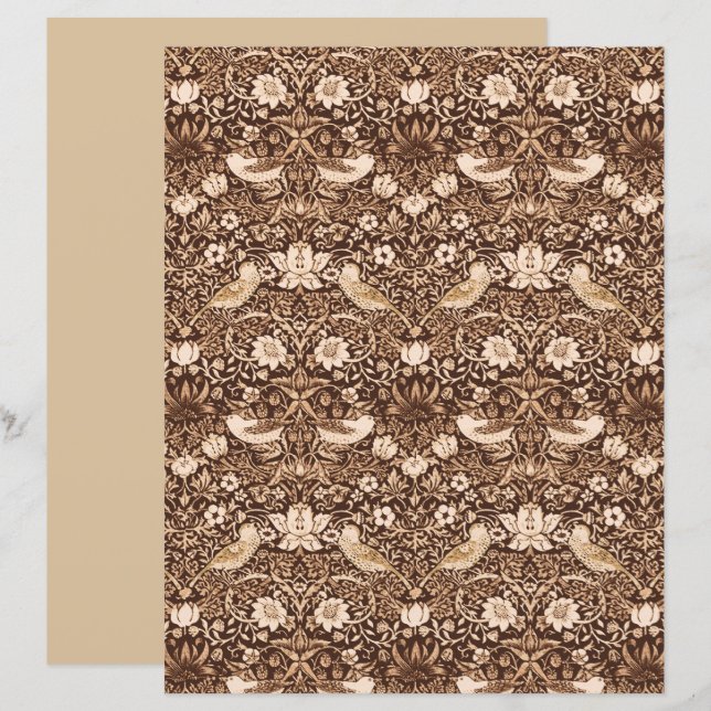 Lámina Ave y Tapiz de flores de estilo Art Nouveau, Sepia (Anverso / Reverso)