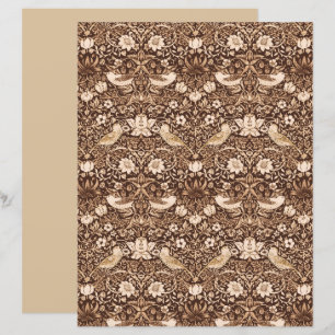 Lámina Ave y Tapiz de flores de estilo Art Nouveau, Sepia