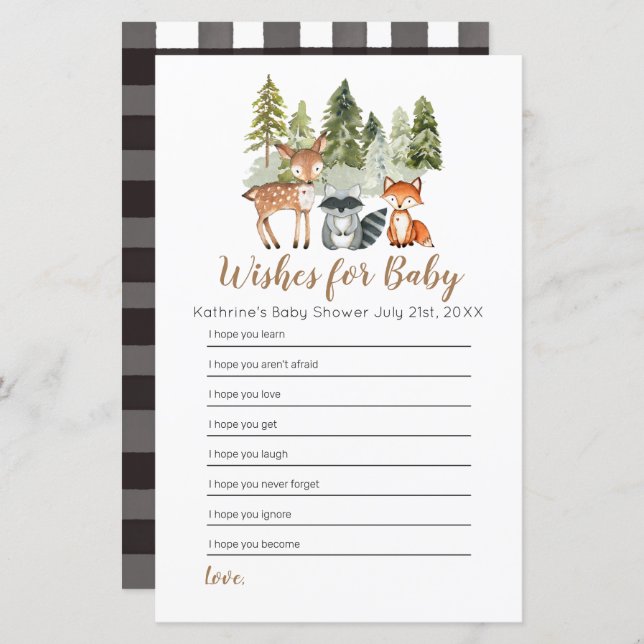 Lámina Aventura animal venado Baby Shower quiere bebé (Anverso / Reverso)