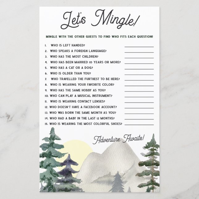 Lámina ¡Aventura espera! ¡Vamos Mingle! Juego Baby Shower (Anverso)