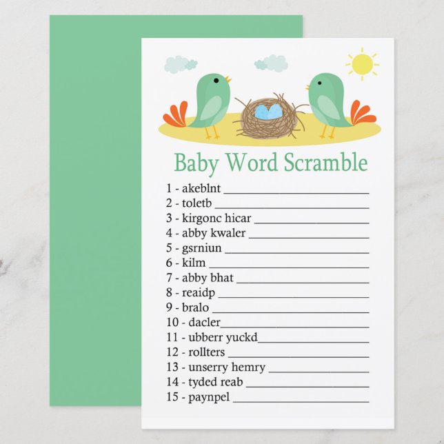 Lámina Aves y anidan juego de peleas de palabras de bebé (Anverso / Reverso)