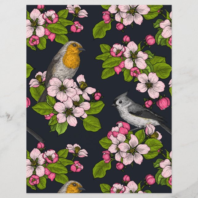 Lámina Aves y flores en negro (Anverso)