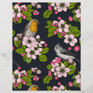 Lámina Aves y flores en negro