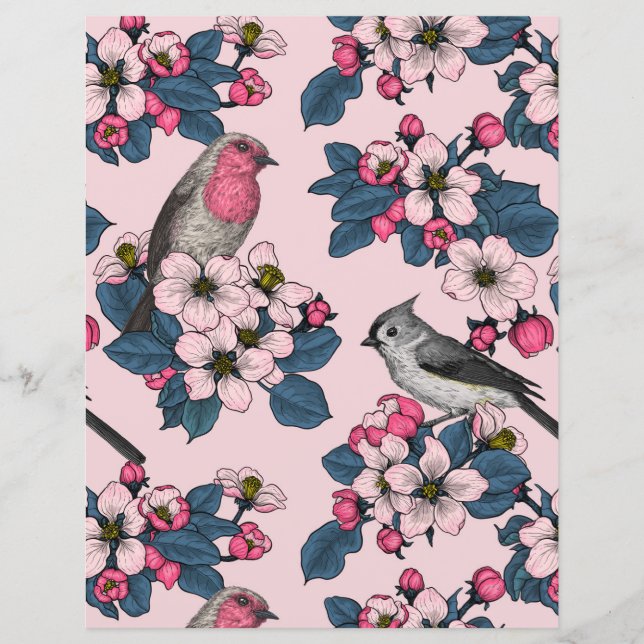 Lámina Aves y flores en rosa (Anverso)