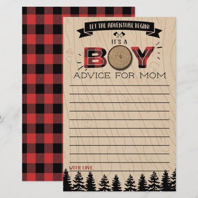 Lámina Aviso de bebé de los niños de Lumberjack Rustic Fo (Anverso / Reverso)