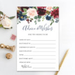 Lámina Aviso floral de Rubor de la Marina de Borgoña y ta<br><div class="desc">Tarjetas de consejos florales y de deseos de la Marina de Borgoña Rubor. Personalice con la novia el nombre y la fecha de la ducha. Para una mayor personalización,  haga clic en el enlace "personalizar adicional". Si necesitas ayuda,  ponte en contacto conmigo,  por favor.</div>