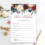 Lámina Aviso floral de Rubor de la Marina de Borgoña y ta<br><div class="desc">Tarjetas de consejos florales y de deseos de la Marina de Borgoña Rubor. Personalice con la novia el nombre y la fecha de la ducha. Para una mayor personalización,  haga clic en el enlace "personalizar adicional". Si necesitas ayuda,  ponte en contacto conmigo,  por favor.</div>