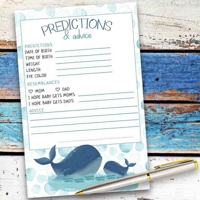 Lámina Aviso y predicción de Baby Shower para ballenas fe (Baby Shower advice card from my Happy Whale collection. Message if you need different items.)