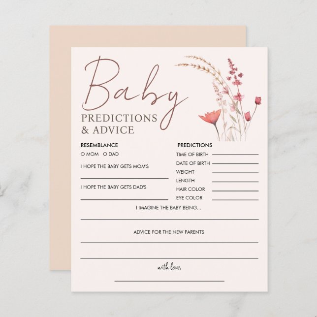 Lámina Aviso y predicción de Baby Shower sobre el Boho Wi (Anverso / Reverso)