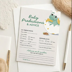 Lámina Aviso y predicciones de Baby Shower de dinosaurios