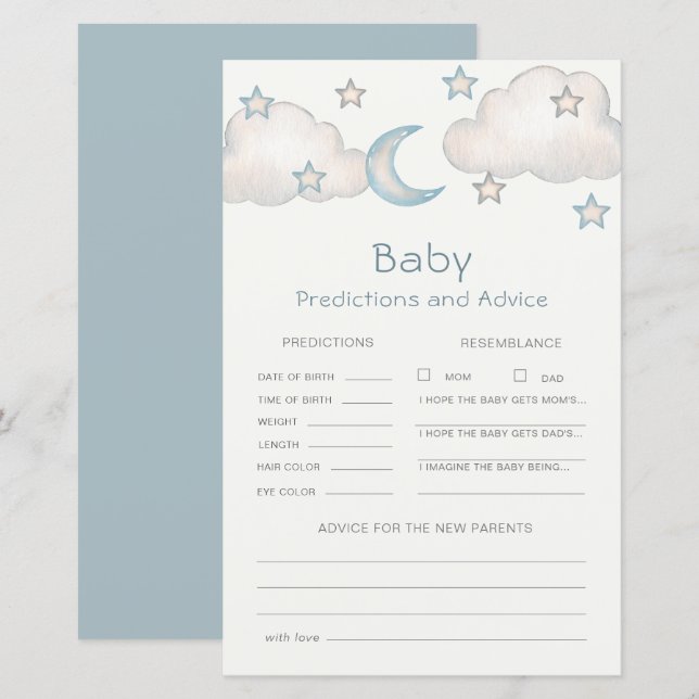 Lámina Aviso y predicciones de Baby Shower de Mint Turquo (Anverso / Reverso)