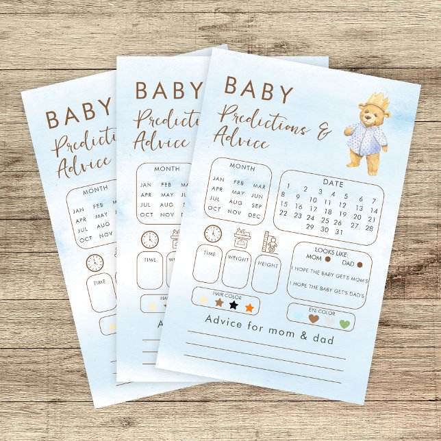 Lámina Aviso y predicciones de Baby Shower para oso azul (Subido por el creador)