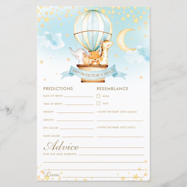 Lámina Aviso y predicciones para bebés en globos de aire  (Anverso)