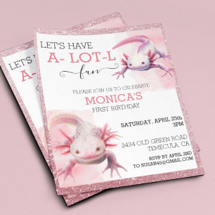Lámina Axolotl Cumpleaños Aspecto de Purpurina rosa