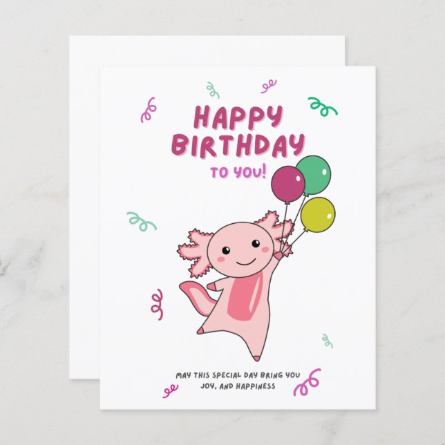 Lámina Axolotl Desea Feliz Cumpleaños A Usted Axolotls (Anverso / Reverso)