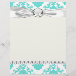 Lámina azul acuático romántico sobre damasco blanco elega