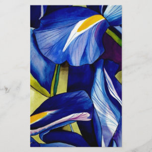 Lámina Azul Iris arte original flores acuarelas