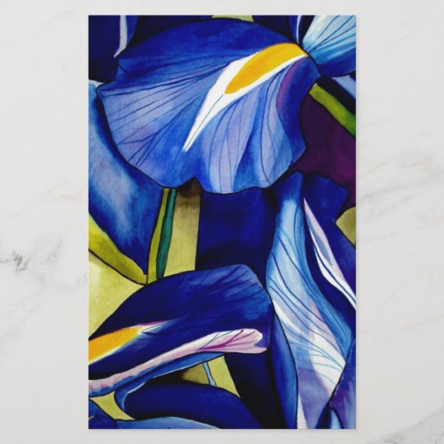Lámina Azul Iris arte original flores acuarelas (Anverso)