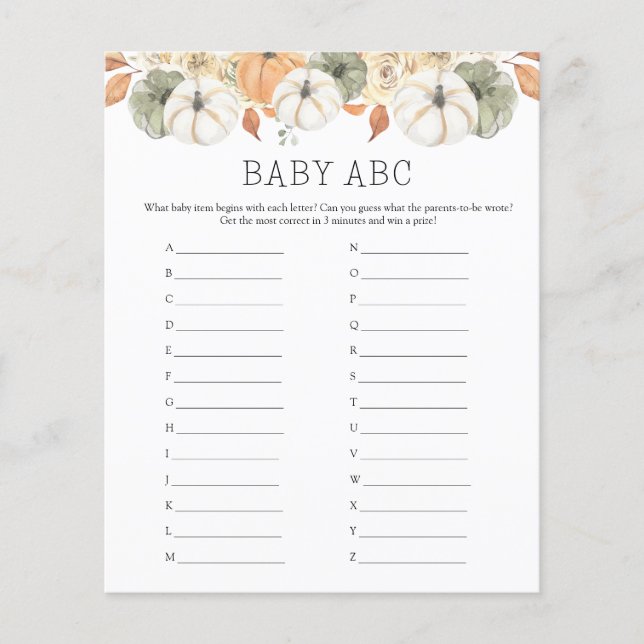 Lámina Baby ABC Baby Shower Game (Anverso)