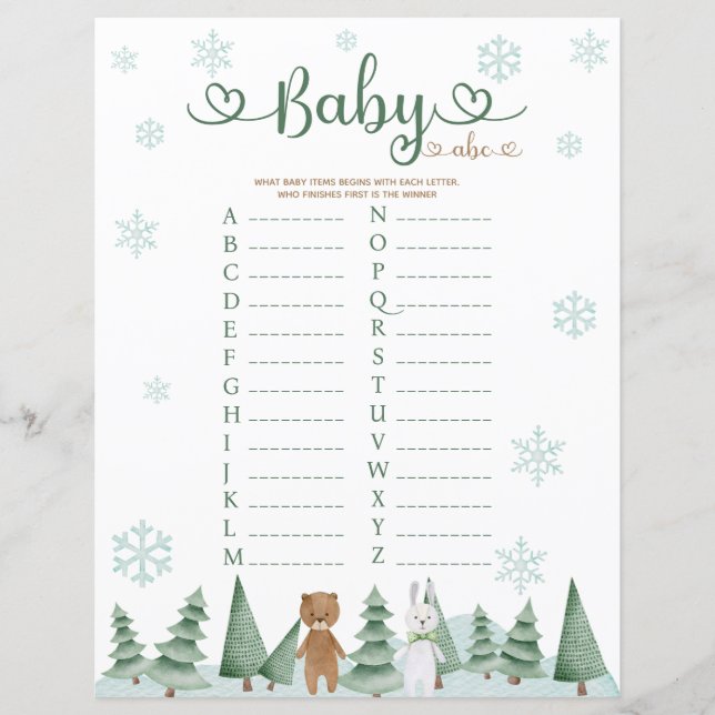 Lámina Baby Abc Cute Bear Bunny Winter Animal Juego Temát (Anverso)