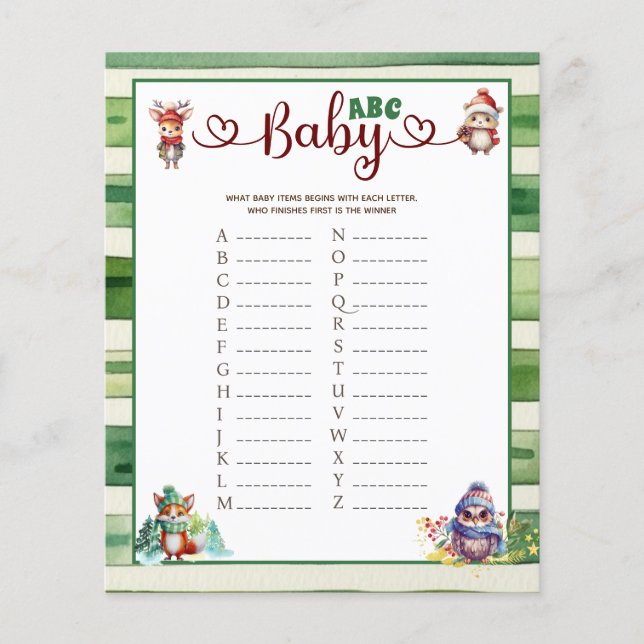 Lámina Baby ABC Navidades Animal Baby Shower Game (Anverso)