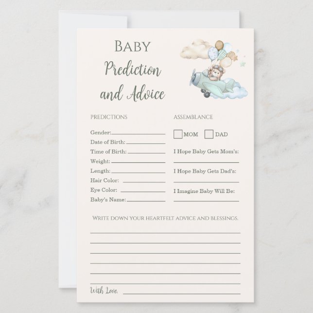 Lámina Baby Advice and Predictions Game Can Bearly Wait (Anverso)