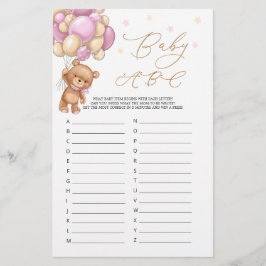 Lámina Baby Alphabet ABC Game Teddy Bear Baby Shower