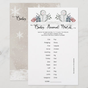 Lámina Baby Animal Match Snowman Baby Shower