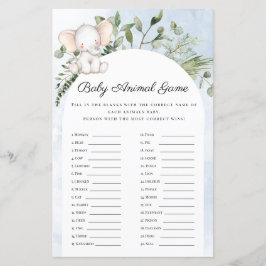 Lámina Baby Animals Boy Juego de Baby Shower Elephant Azu