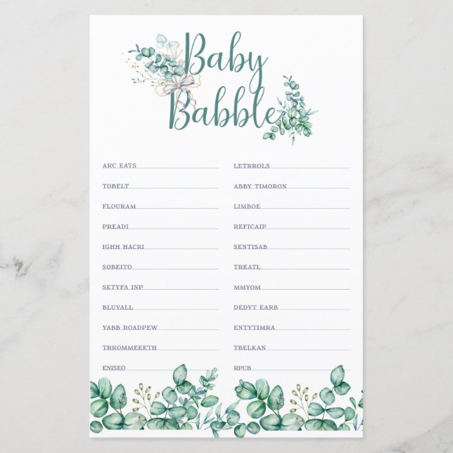 Lámina Baby Babble Greenery Baby Shower (Anverso)