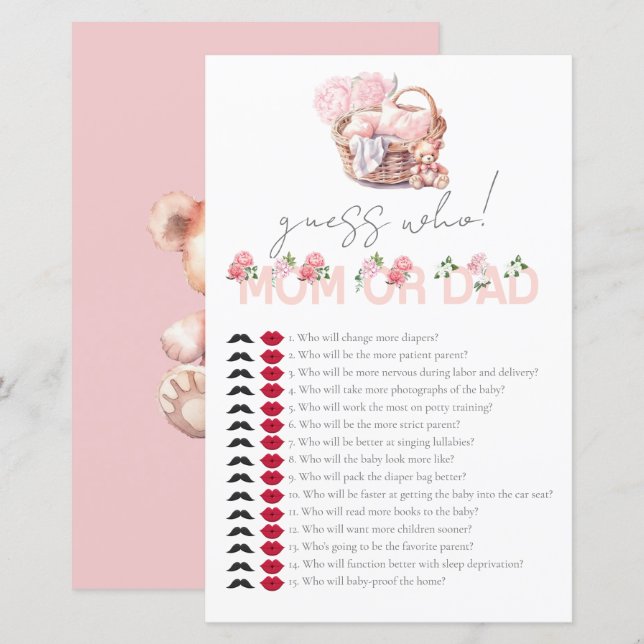 Lámina Baby Basket Baby Shower adivina quién es el juego (Anverso / Reverso)