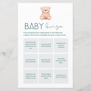 Lámina Baby Bingo Juegos para Baby Shower de Niño