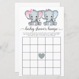 Lámina Baby Bingo Twin Chica Boy Elephant Shower Game