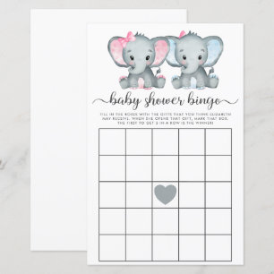 Lámina Baby Bingo Twin Chica Boy Elephant Shower Game
