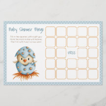Baby Bird Hatching Blue Baby Shower Bingo Card