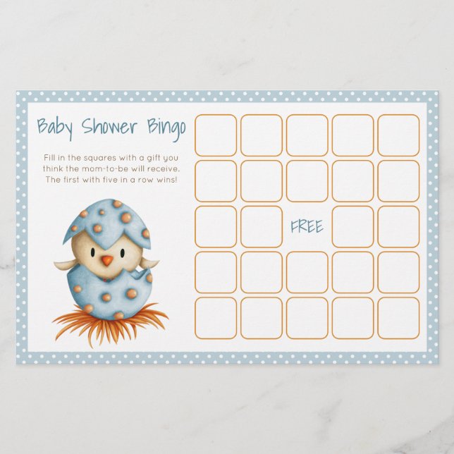 Lámina Baby Bird Hatching Blue Baby Shower Bingo Card (Anverso)