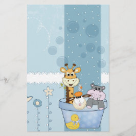 Lámina Baby Blue Dots Animals Flores Baby Shower