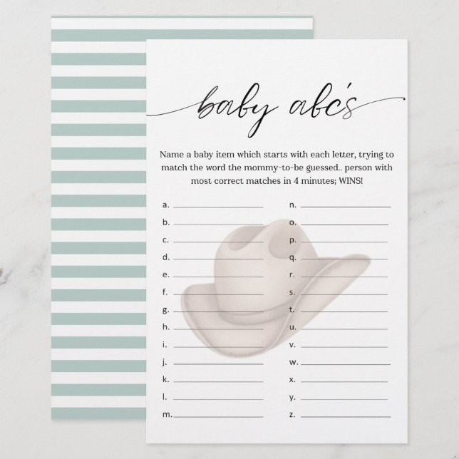 Lámina Baby Cowboy ABC Shower Game with Green (Anverso / Reverso)