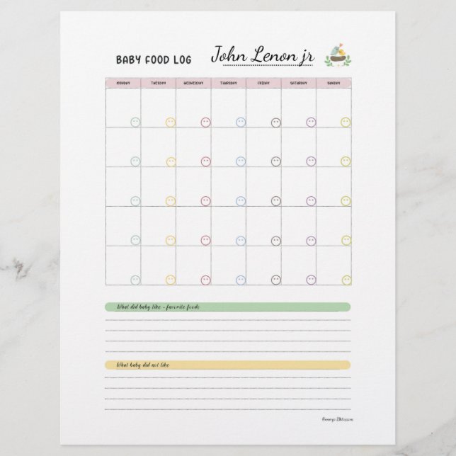 Lámina Baby First 100 food Log by Margo (Anverso)