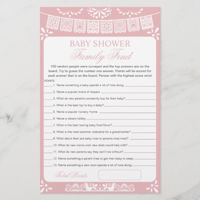 Lámina Baby Girl Shower Survey Says Game Card (Anverso)