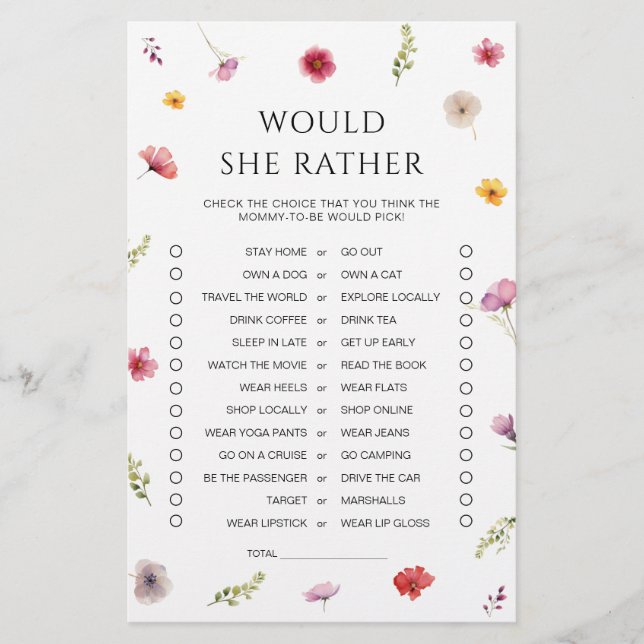 Lámina Baby in Bloom Baby Shower preferiría jugar (Anverso)