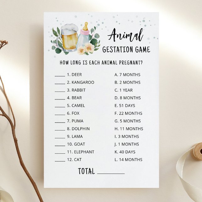 Lámina Baby Is Brewing Animal Gestation Game Pink Card (Greenery and Beer Baby Brewing Baby Shower Animal Gestation Game)